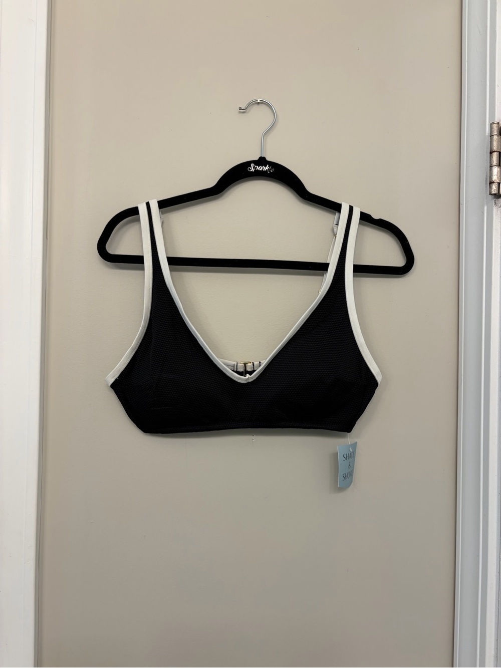 Shade & Shore Black Swim top with White Trim V-Neck